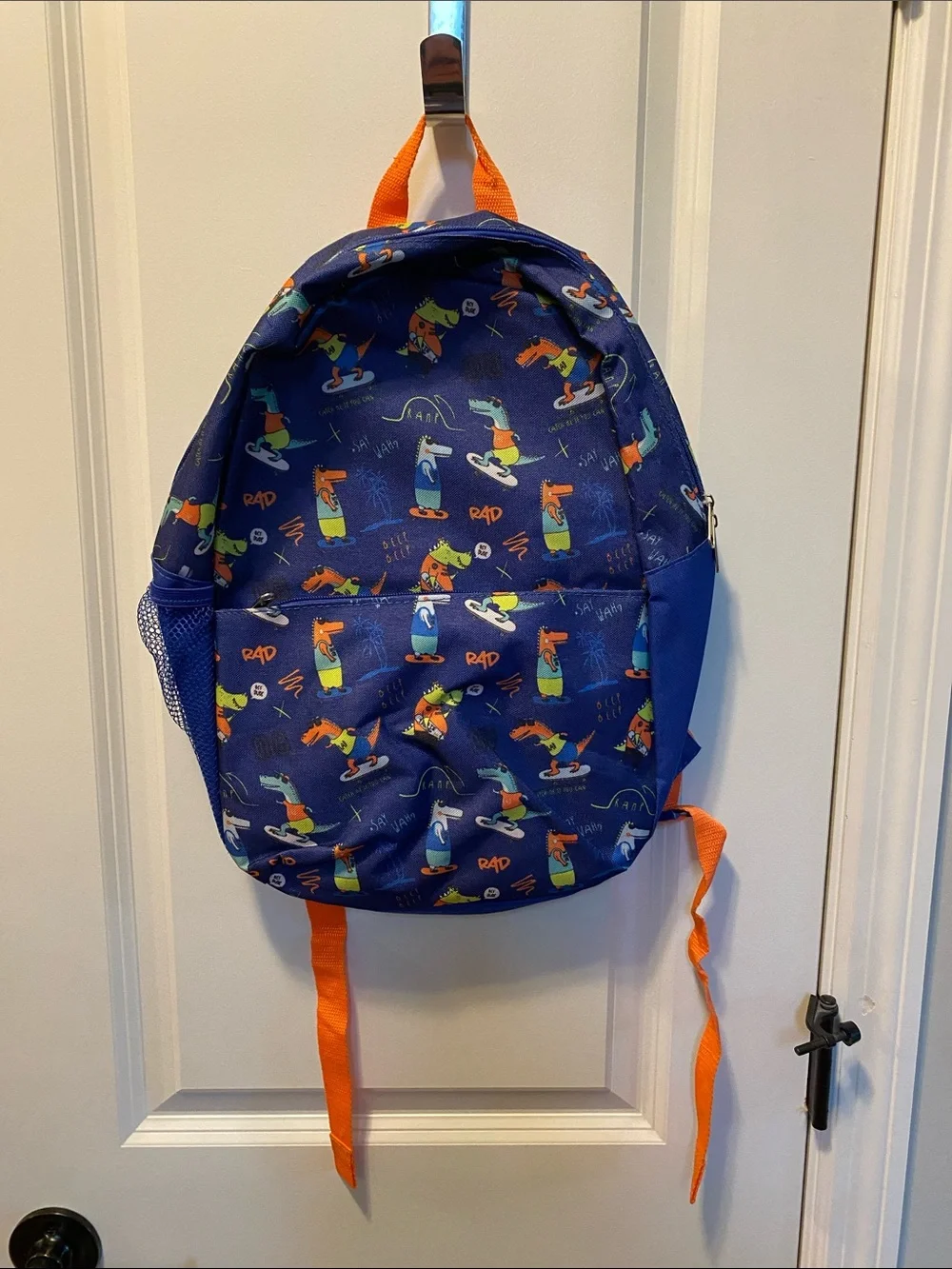Kids Blue Skate Dog Print Backpack with Orange Accents